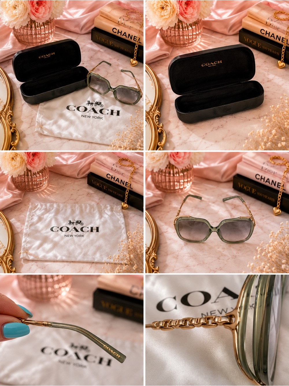 Coach Green Frame Sunglasses with Gold Accents
